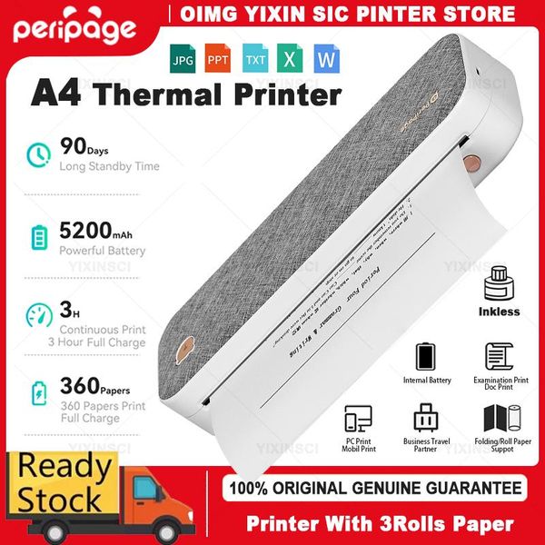 Imprimantes péripage a4 imprimante papier portable mini-inklessless thermal sans fil imprimante d'étiquette Bluetooth pour le bureau photo utilisez A40