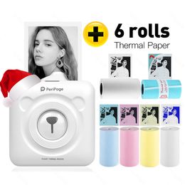 Impresoras PeriPage A6 Mini portátil térmico Po etiqueta adhesiva de bolsillo rollo de papel de Color 58mm máquina de impresión de imágenes inalámbrica 221114