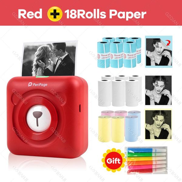 Imprimantes péripage mignon rouge A6 mini imprimantes Bluetooth thermal photo imprimante téléphone mobile Android ios étiquette imprimante pour enfants cadeau