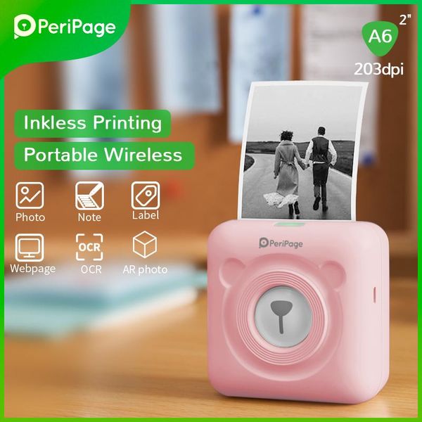 Imprimantes péripage mnin photo imprimante portable poche sans fil sans fil thermique images de réception de papier imprimante étiquette pour Android iOS A6