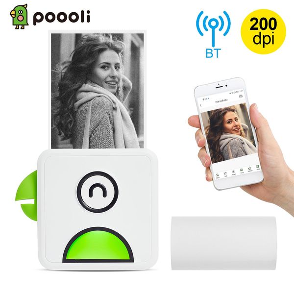 Imprimantes poooli l1 Pocket thermal photo imprimante 200dpi portable bt wireless reçage étiquette d'autocollant avec rouleau en papier thermique