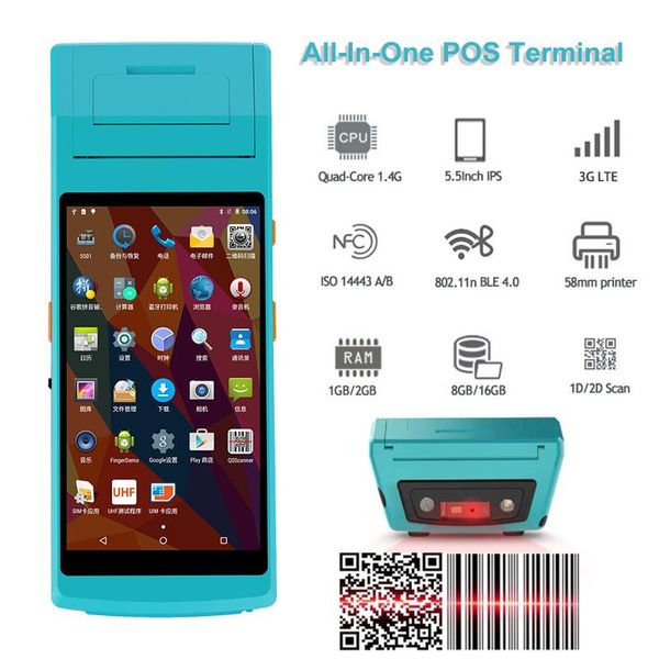 Android PDA portable d'imprimantes avec imprimante thermique intégrée Handheld 2D QR Code PDA Scanner de code-barres et borne POS imprimante