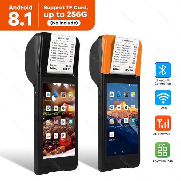 Imprimantes POS PDA 3G Terminal avec 58 mm Receipt Bill Printers Handheld PDA All in One Machin Support TF Carte jusqu'à 128g