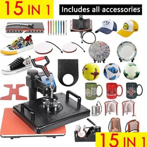 Printers Promoties 30X38Cm 15 in 1 Combo Warmtepers Hine 2D-sublimatieprinter Afdrukken Doek T-shirt Cap Mok Platen Drop Delivery