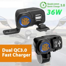 Imprimantes QC3.0 Motorcycle Double chargeur USB Thermomètre à chargement rapide Thermomètre Affichage numérique 36W Charger de téléphone mobile Socket