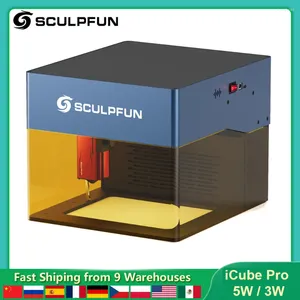 Imprimantes Sculpfun ICube Pro 5W / 3W Machine de gravure laser avec filtre à fumée Température 130x130mm Support de zone BT Type-C pour la gravure du bois