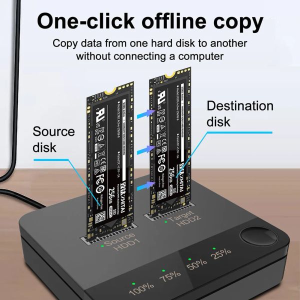 Impresoras SSD Cubro M2 Caso externo M.2 Case SATA (BKEY/BMKEY) Dual Bay SSD HDD SSD Estación de acoplamiento Data Función de clonos