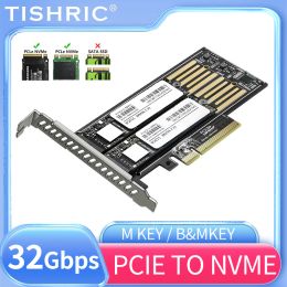Printers Tishric Dual Bay Adapter Carte M .2 NVME à PCIe PCIe 8x à 2 Port NVME SSD Prise en charge 2 Disques durs avec protocole M.2 NVME