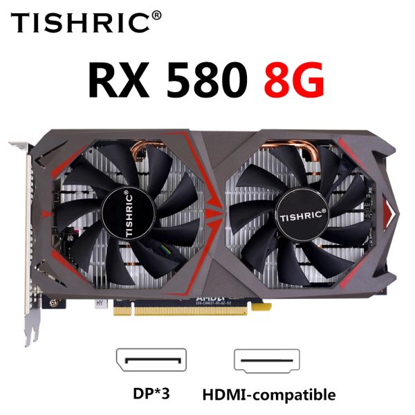 Impresoras Tishric RX 580 8GB GDDR5 Tarjeta de video AMD Radeon RX580 8GB 2048SP Tarjeta gráfica de 256 bits Frecuencia 7000MHz GPU Desktop Computer Juego