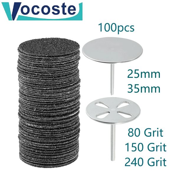 Imprimantes vocoste 100pcs Remplacer le papier de ponçage par disque 25 mm 35 mm 80 GRIT PEDICURE PERDE PERCHE DE PROCHE DE NOI