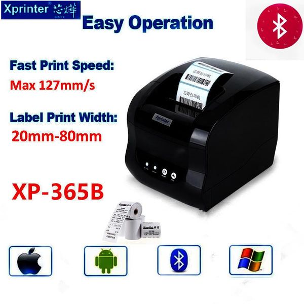 Imprimantes XP 365b 80mm Pos Pos Thermal Receipt Label Imprimante pour supermarché Barcode QR Code autocollant USB BT Android Windows
