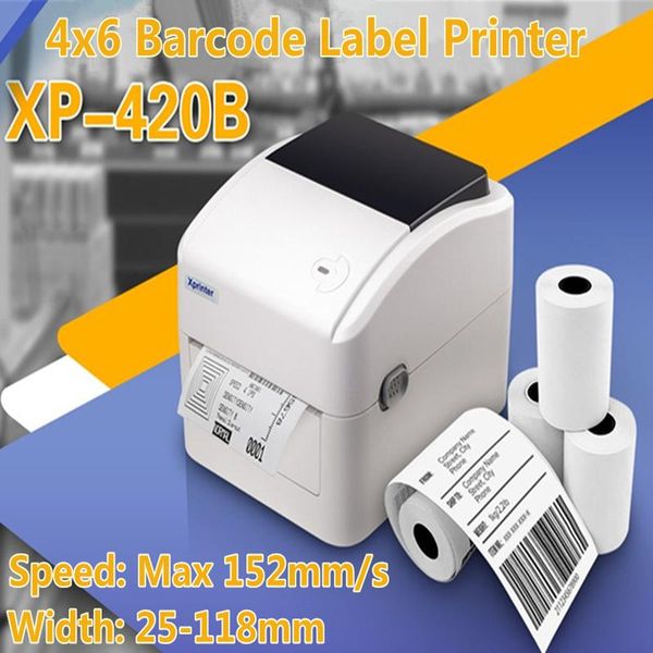 Impresoras Xprinter 420B Etiqueta de envío Impresoras Termales Códigos de barras Alta velocidad de alta velocidad 152 mm/s Etiqueta Printe para soporte de supermercado Código QR