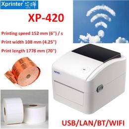 Printers XPrinter 420B Thermisch label Barcode Verzendprinter 4 inch ondersteuning QR -code 4x6 Verzendlabel USB WiFi Bluetooth LAN -printer