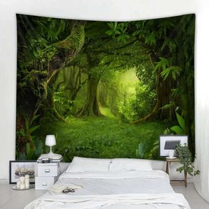 Décoration d'impression 3D Tapisses Big Home Tapestry Green Forest mur suspendu paysage naturel salon fond de paroi R0411