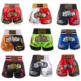 Impresión Fight Shorts Men transpirable Matches de bordado para mujer Bordado Muay Thai Sanda Grappling Ropa 240408