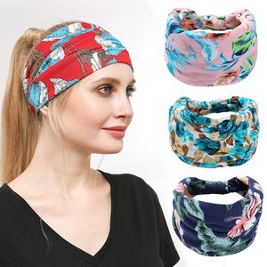 Impresión Banda para el cabello Estampado bohemio Diademas de punto Accesorios para el cabello Diadema de yoga absorbente de sudor Estilo de moda Cruz de ala ancha ZYY1052