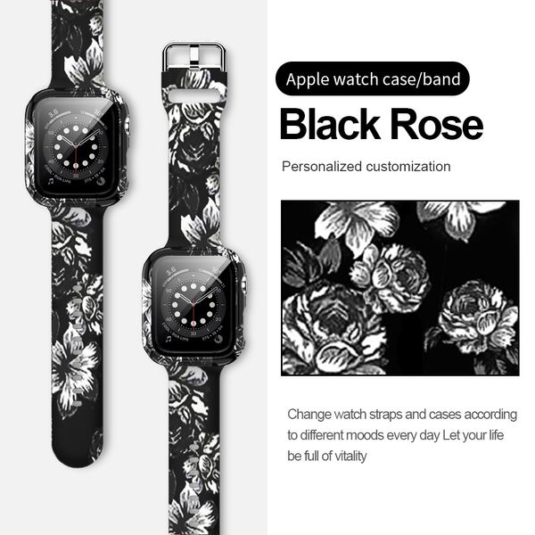 Impression de bracelets en silicone crâne rose léopard avec étuis de protection Bracelet de remplacement Bracelets pour Apple Watch Series 6 5 4 3 2 1 SE 38mm 42mm 40mm 44mm bracelet de montre