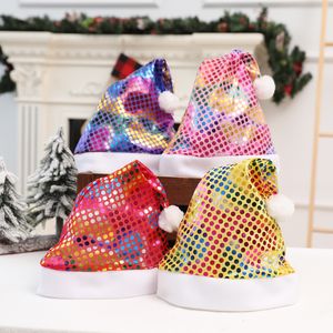 Chapeau de noël imprimé à paillettes, accessoires de décoration de père noël, casquette de noël pour enfants et adultes, chapeaux de fête de noël