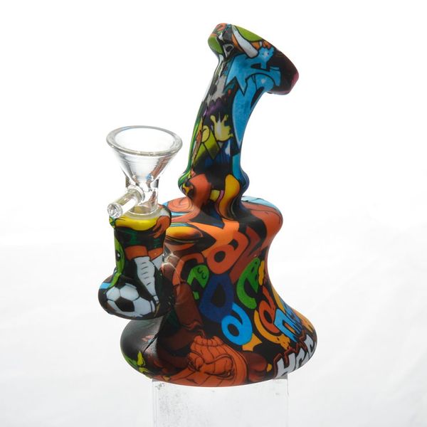 Impresión de tubería de agua de silicona con vidrio Bwol 14 mm Fmale Bong desmontable para hierba seca Cuarzo Banger Suspensión Cera Fumar Pipa de mano Dab Rigs ZZ