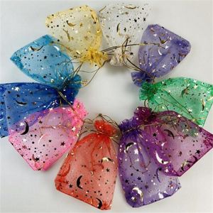 Afdrukken Ster Maan Kerst Organza Zak Trekkoord Charme Verpakking Zakken Dagelijks Sieraden 9*12cm