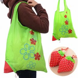 impression fraise pliable réutilisable sac de magasin Nyl vert sac d'épicerie fourre-tout sac à main pratique sacs de rangement de grande capacité S9SV #
