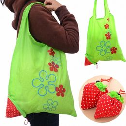 impression fraise pliable réutilisable sac de magasin Nyl vert sac d'épicerie fourre-tout sac à main pratique sacs de rangement de grande capacité I8zS #