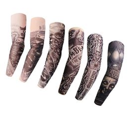 Afdrukken tattoo naadloze mouwen buitensporten elastische ademend skins arm warmer beschermende mouwen mannen naadloze 40cm lengte nylon DH0707