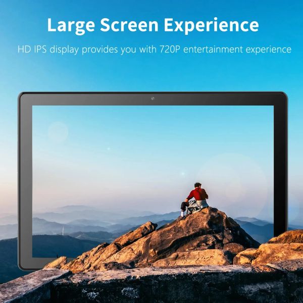 Pritom Android 12 Tablette 10,1 pouces 3 Go RAM 64 Go ROM Quad Core Processeur WiFi 6 GPS HD IPS Screen 8.0 MP CAMÉRICE arrière