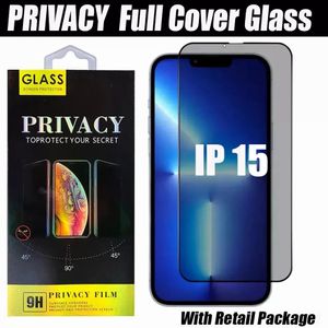 Protecteur d'écran en verre anti-espion anti-regard pour iPhone 15 14 Plus 13 12 11 Pro max XR XS 6 7 8 Plus Verre trempé à couverture complète dans une boîte de vente au détail