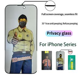 Protecteur d'écran anti-espion de confidentialité pour iPhone 14 12 13 11 15 Pro Max, film Gorilla en verre trempé pour iPhone X XR XS Max avec filtre anti-poussière, Protection complète