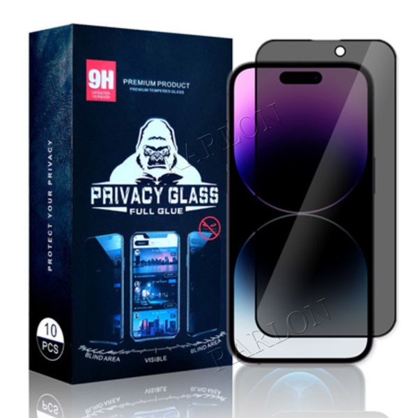 Protecteur d'écran de téléphone en verre trempé anti-espion de confidentialité pour iPhone 15 14 Pro Max 14Pro 13 13pro 12 11 XR XS X 8 7 Plus 9H Anti Spy Dark Couverture complète avec emballage de vente au détail