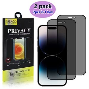 Protecteur d'écran en verre trempé anti-espion anti-espion à couverture complète de confidentialité pour iPhone 15 14 13 12 11 Pro Max XS XR 8 7 6 Plus 2pack 2 pièces en 1 avec emballage de vente au détail