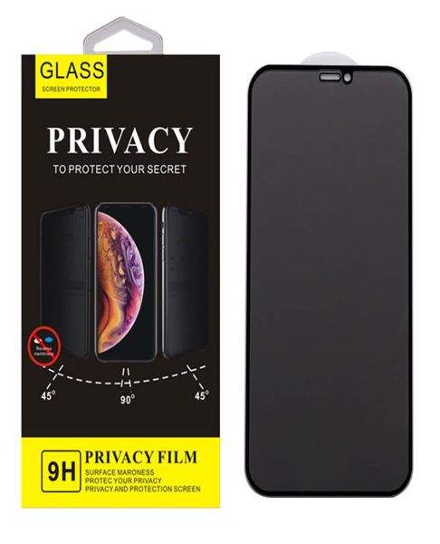 Privacidad Protector de pantalla de teléfono de vidrio templado antispy para iPhone 13 12 11 Pro Max XR XS X 8 7 Plus 9H 9D con Back Board Retail5710526