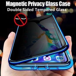 Privacy Magnetische telefoonhoesjes voor iPhone 14 13 12 11 Pro Max X XR 7 8 Plus magneet metaal gehard glas Anti-Spy 360 Beschermende afdekking