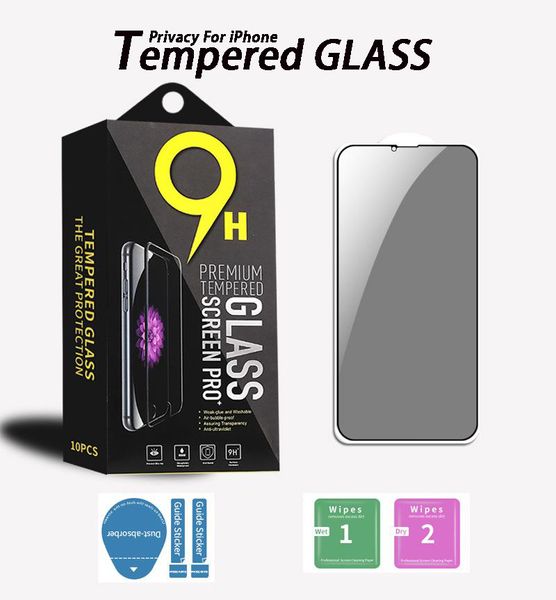 Protecteur d'écran de confidentialité pour iPhone 14 Pro Max 13 Mini 6 7 8 Plus XR XS 11 12 Film de protection en verre trempé anti-espion avec emballage de vente au détail