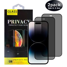 Protecteur de verre trempé anti-espionnage anti-espionnage pour iPhone 14 13 12 mini Pro max 11 XR XS 6 7 8 Plus Écran 2pack 2 pièces dans 1 boîte de vente au détail