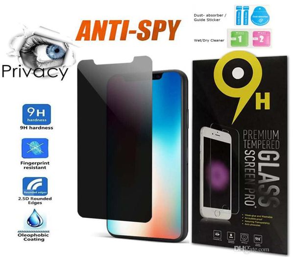 Privacy Tempered Glass Anti Spy Screen Protector para iPhone 13 12 11 Pro Max XR XS 78 Plus con caja minorista 5109299