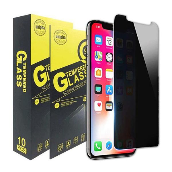 Protector de pantalla de película de vidrio templado de privacidad 9H para iPhone 11 Pro Max XS XR X 8 7 6 Plus 5S SE con venta al por menor de papel