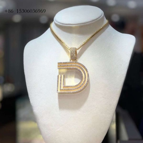 Joyería privada personalizada de Hip Hop, colgante de letra inicial D de moissanita de plata esterlina para collar