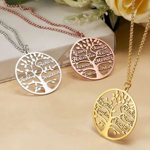 Collier personnalisé avec nom d'arbre de vie, bonheur personnalisé, membre de la famille, pendentif en acier inoxydable, ras du cou, bijoux cadeaux 240119