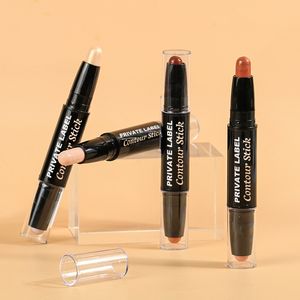 Private Label 4-kleuren markeerstift Stick Custom Bulk Double-ended Highlight Neutral Contour Makeup Black Tube Waterproof Brighten