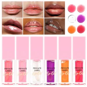 Private Label 6 ml Lip Oil Aangepaste bulklippen Mulde glanzende 7-smaak 7-smaak Kersen Mydraterende anti-drogende film Make-up schattige roze pet