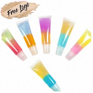 Private Label 9 kleuren Dubbele kleur Lipgloss Organische Glanzende Voedende Hydraterende Lg Blijvende Regenboog Lipgloss Bulk Make-up w66k #