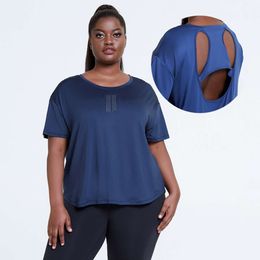 Private Label S Plus Size V Neck Women Training Apparel Active Wear Hollow Out Back Loose Yoga Short Sleeve Shirt