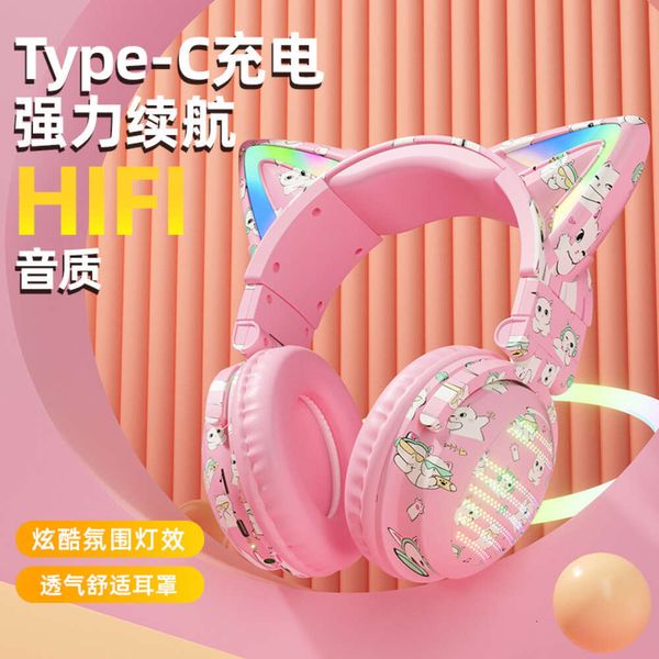 Modèle privé Luminal Cat Ear Headset Cartoon Fairy Esports Anime Earphone Wireless Gaming Mobile Computer Communication