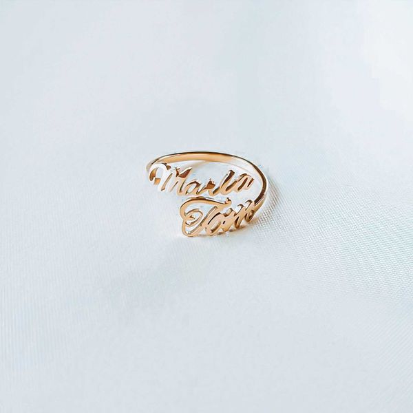 Anillo con nombre de letra abierta chapado en oro personalizado privado Anillos múltiples