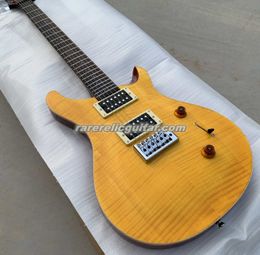 Stock privé Reed jaune flamme érable haut guitare électrique perle offres anneau incrustation Tremolo Birdge Whammy Bar Chrome matériel