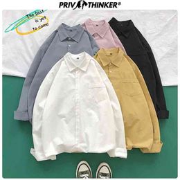 Privathinker otoño algodón suelto Oversize mujeres camisas manga larga sólido mujer camisa señora Oficina blusas coloridas camisas 210401