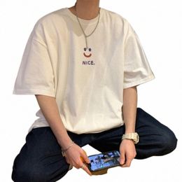 Privatthinker Creatieve Lachend Gezicht Mannen T-shirt Losse Ronde Hals Korte Mouw T-shirt Koreaanse Stijl Mannelijke Tops Zomer Fi tees N1Vd #