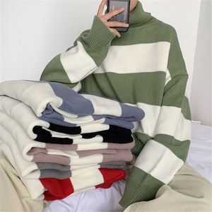 Privathinker heren Turtleneck Stripe Sweater Winter Oversize Casual Woman Pullover Sweater lange mouw streetwear kleren 201225